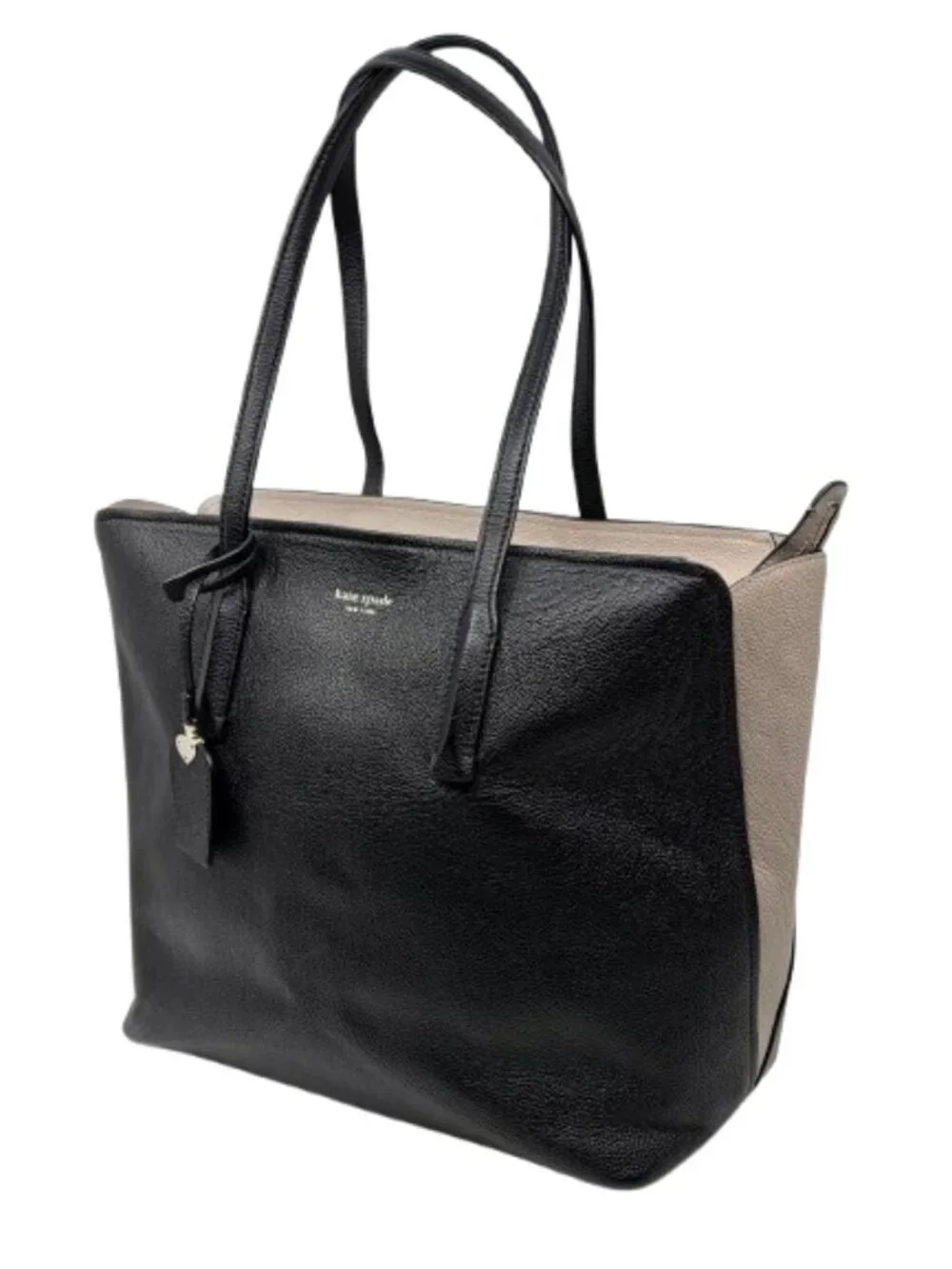 KATE SPADE~Margaux Large Work Tote~ PEBBLED LEATHER SHOULDER BAG Black Gray